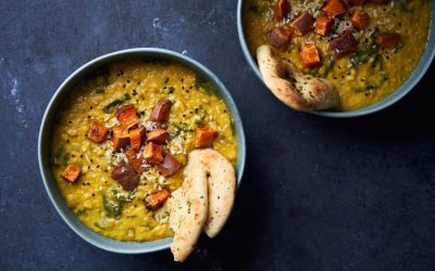 Dhal with Crispy Sweet Potato and Coconut Chutney